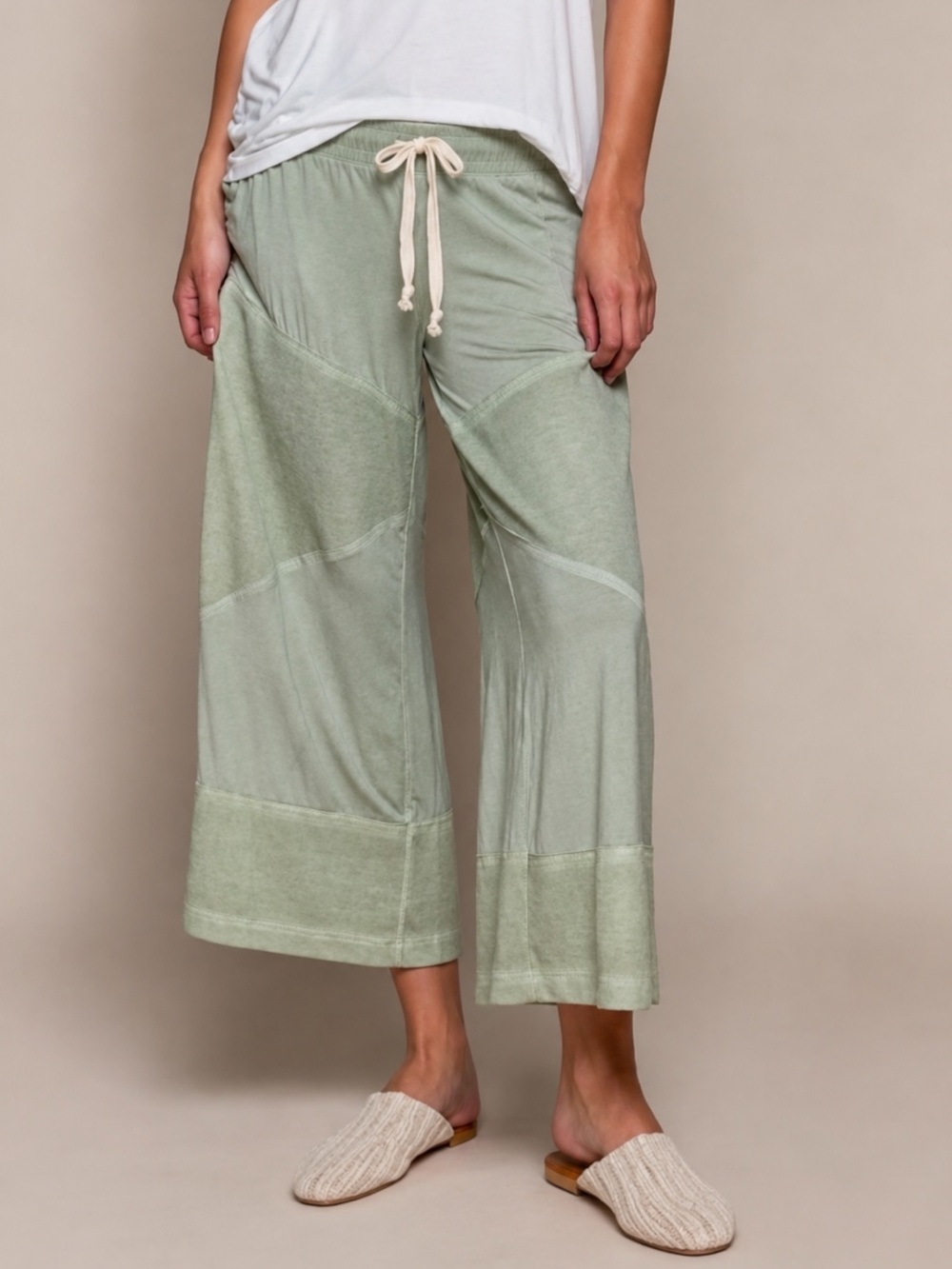 POL Sage Green Wide Leg Culotte Drawstring Pants M/L NWT - Picture 14 of 14